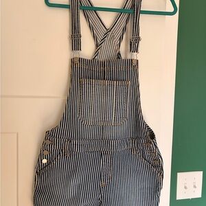 Time and Tru Blue and White Striped Denim Overalls